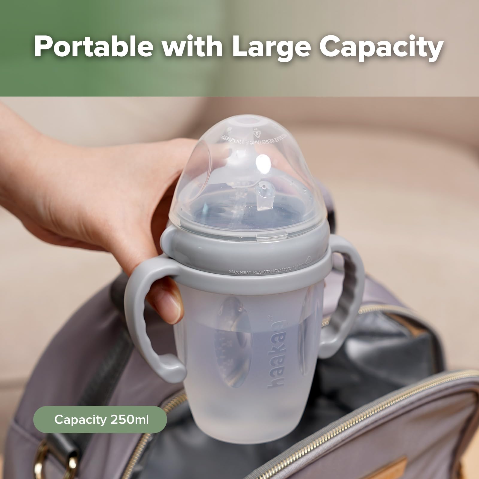 haakaa Weighted Straw Sippy Cup for 6+ Month Old, Silicone Baby Straw Cup Toddler Water Bottle with Straw Brush, 8oz/250ml, Grey
