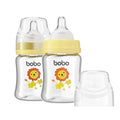 YOHKOH Glass Baby Bottles with Slow Flow Nipple, Newborn Anti-Colic Baby Bottles for 0+ Months, Wide Neck Feeding Bottle, Clear (Yellow, 5oz (Pack of 2))