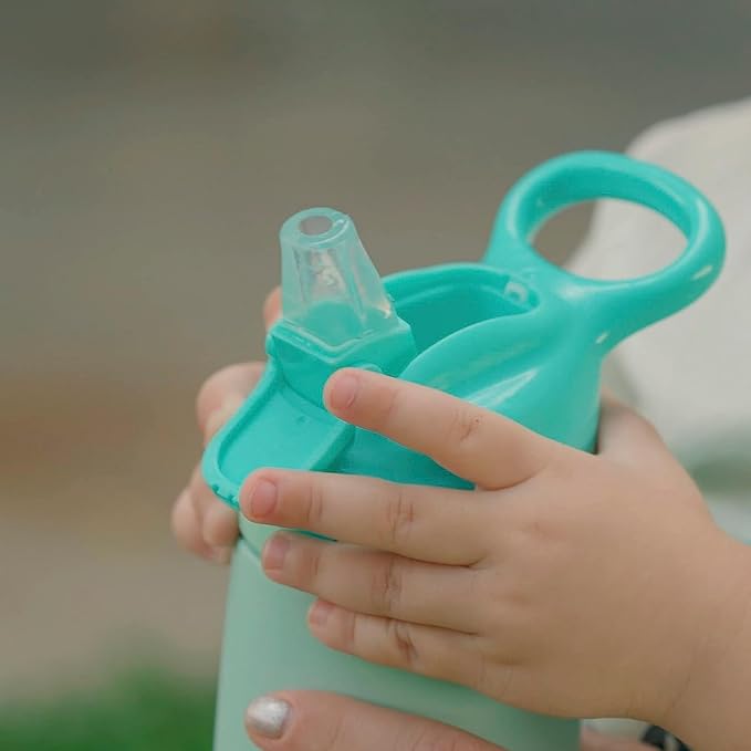Nuby Thirsty Kids No Spill Flip-It Reflex Stainless Steel Travel Cup or Water Bottle - 10 Oz - 18+ Months - Aqua Mint - Back to School Essentials