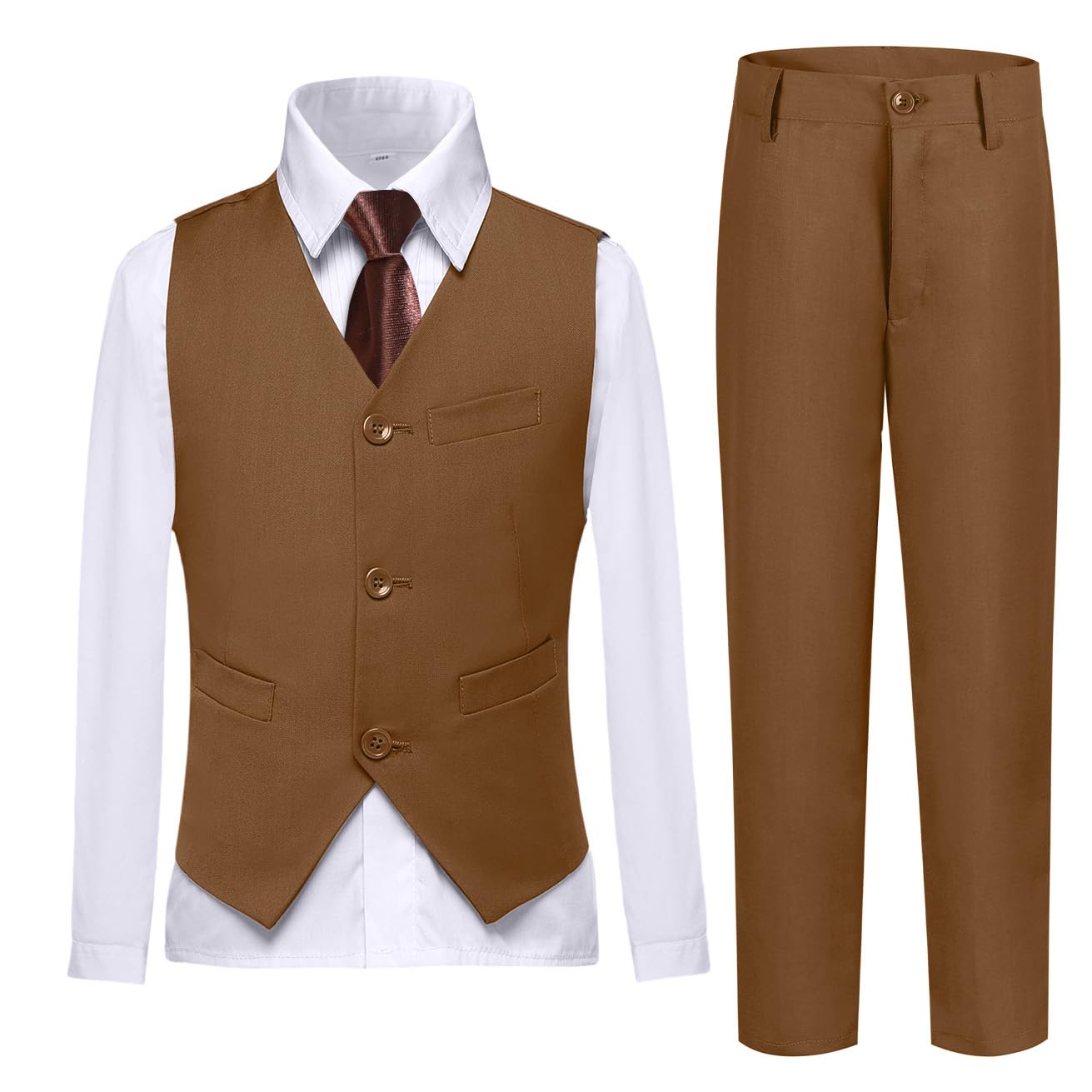 Lycody Boys Suit Vest Set Formal Dress Suits Wedding Outfit, Brown, Size 18