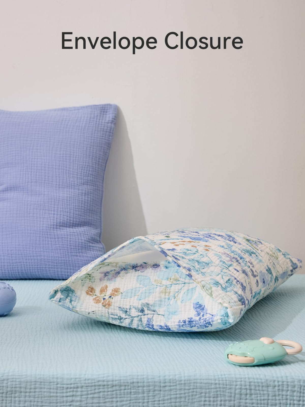 TILLYOU Muslin Toddler Pillowcase 2 Pack, 13x18 Soft Travel Cotton Pillow Case Kids for Boys and Girls, Blue Flower