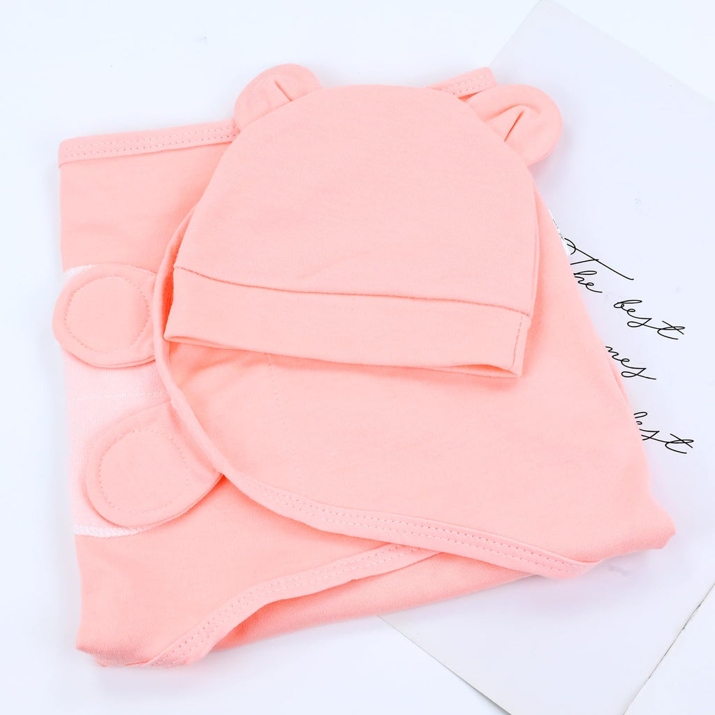 Cinaci 2 Pack Adjustable Soft Cotton Blend Newborn Baby Receiving Swaddle Blankets Sleep Sacks with Nursery Hats Caps Beanies Bonnets for Baby Girls Boys Newborns Infants