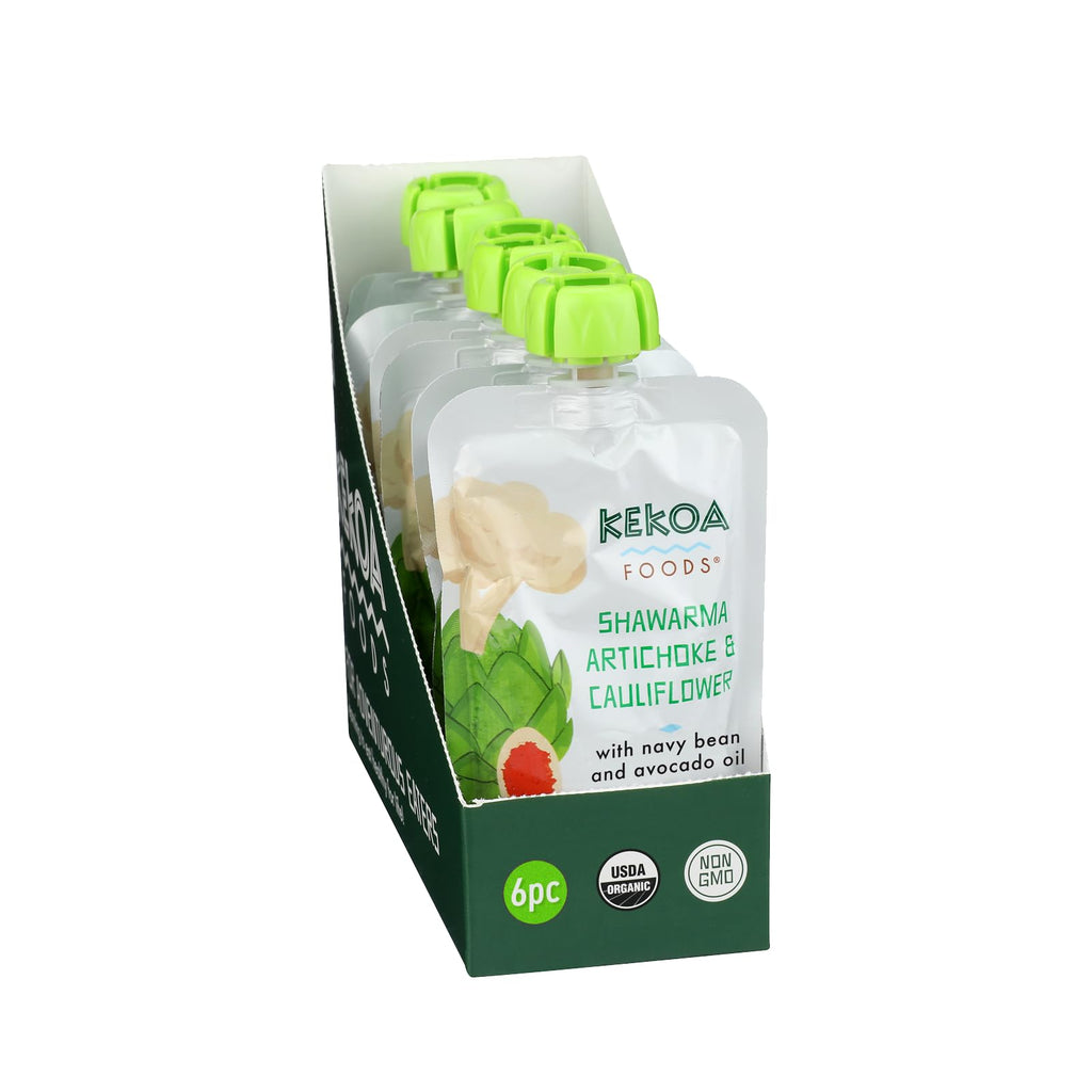 Kekoa Foods Shawarma, Artichoke & Cauliflower Baby Food Purée | 100% USDA Certified-Organic Vegetarian Squeeze Pouch | Organic, Non-GMO, Gluten-Free, Vegan | Nutritious First Food for Babies | 3.5 oz