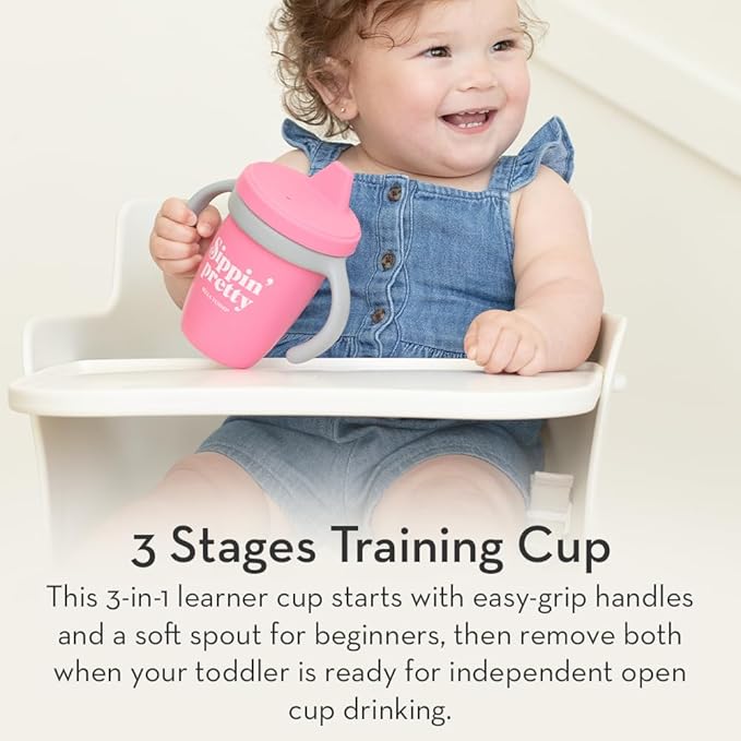 Bella Tunno Sippy Cup, Silicone Training Cup with Transition Handles for Infants, Toddlers & Kids, Babies 6-12 Months & Toddlers 1-3 Years, Boys & Girls, Glass Half Full Club, 8 oz