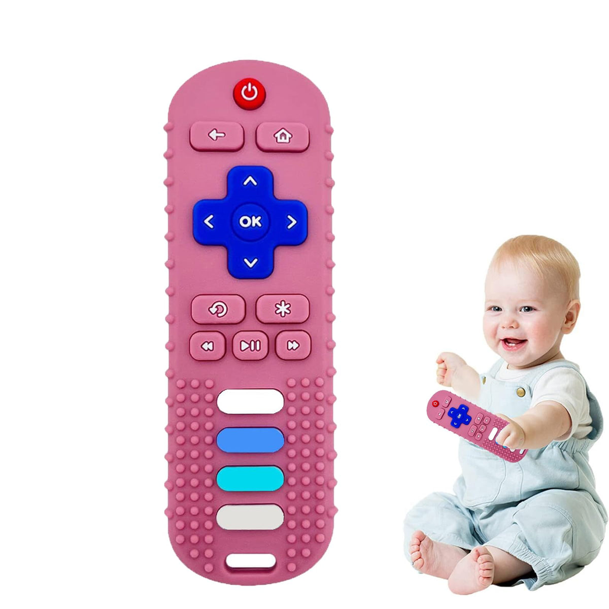 ERSIHUA 2-Pack Baby Teething Toys-TV Remote Control Shape Silicone Infants Teething Toys for Babies 0-18 Months,BPA-Free (N-Black+Black)
