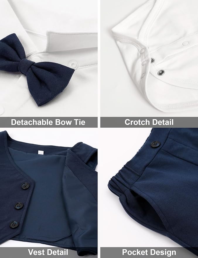 A&J DESIGN Baby Boy Suits Clothes Infant Toddler Formal Gentleman Outfits, Dress Shirt + Vest + Bow Tie + Pants Wedding Set