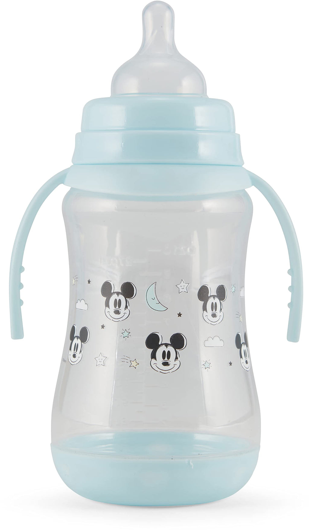 Disney 2 Pack 10 Ounce Baby Bottles with Character Prints and Colored Covers with Double Handle - BPA Free and Easy to Clean