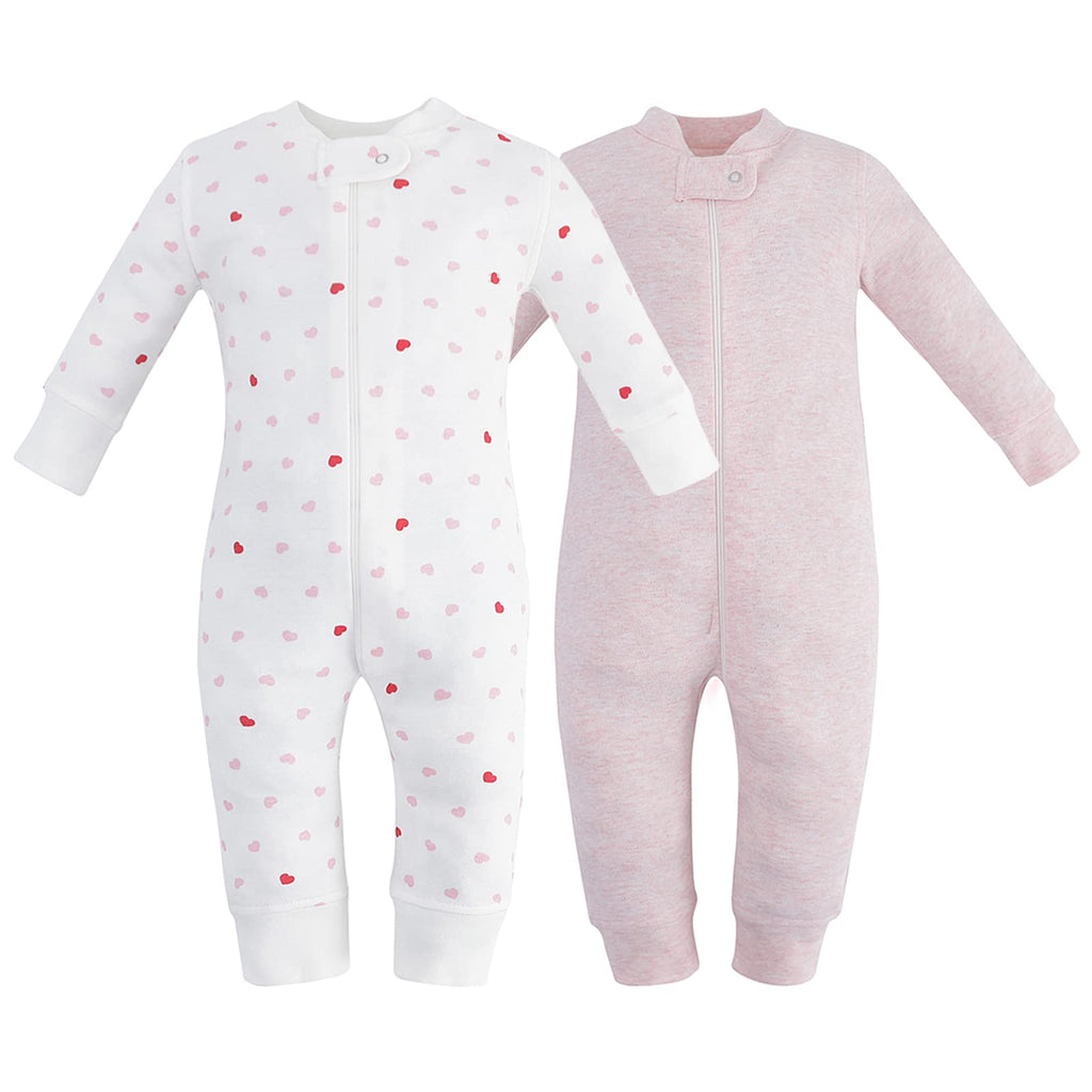 Owlivia Organic Cotton Baby Boy Girl Zip up Sleep N Play, Footless, Long Sleeve(18-24 Months, Pink Melange & Pink Heart)