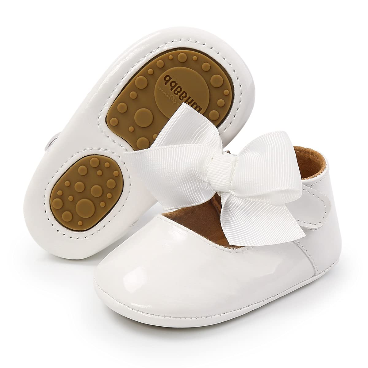 COSANKIM Baby Girls Mary Jane Flats Shoes Anti-Slip Rubber Sole Infant Toddler Princess Wedding Dress Shoes（12-18 Months Infant,06 White）