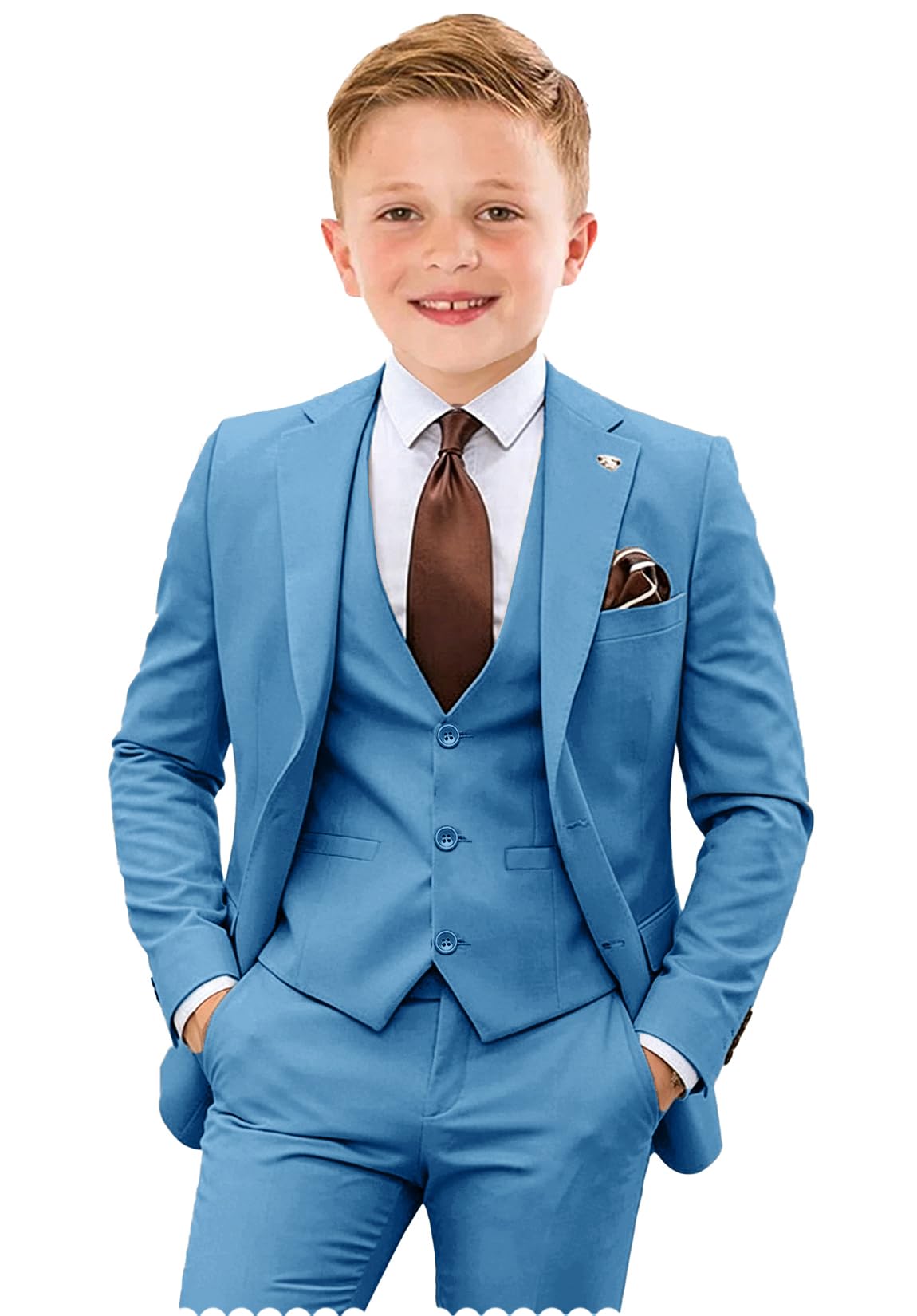 Baby Boy Suits Slim Fit 4 Piece Formal Blue Suit for Toddler Boys Wedding Ring Bearer Outfit Kids Tuxedo Dresswear Set Size 2