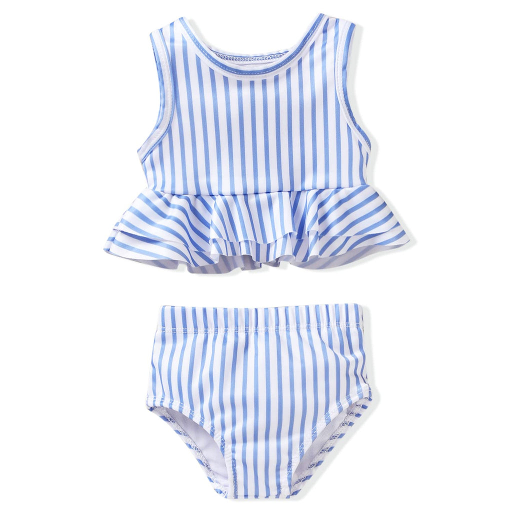 Aalizzwell Toddler Baby Girls Swimsuit Two Piece Striped Ruffle Bathing Suit Bikini Tops Bottoms Swimming Suit Swimwear Beach Wear Blue 18-24 Months