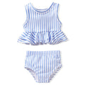 Aalizzwell Toddler Baby Girls Swimsuit Two Piece Striped Ruffle Bathing Suit Bikini Tops Bottoms Swimming Suit Swimwear Beach Wear Blue 18-24 Months