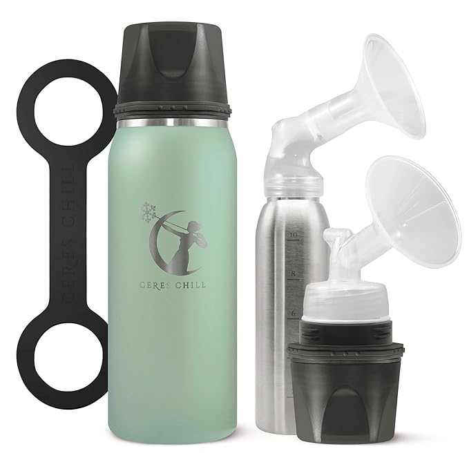 CERES CHILL OG Breastmilk Chiller, Reusable Storage Container, Up to 34 oz. - Bottle Cooler Keeps Milk at Safe Temperatures for Up to 20 Hours, Connects w/Most Pumps (Zen Green)