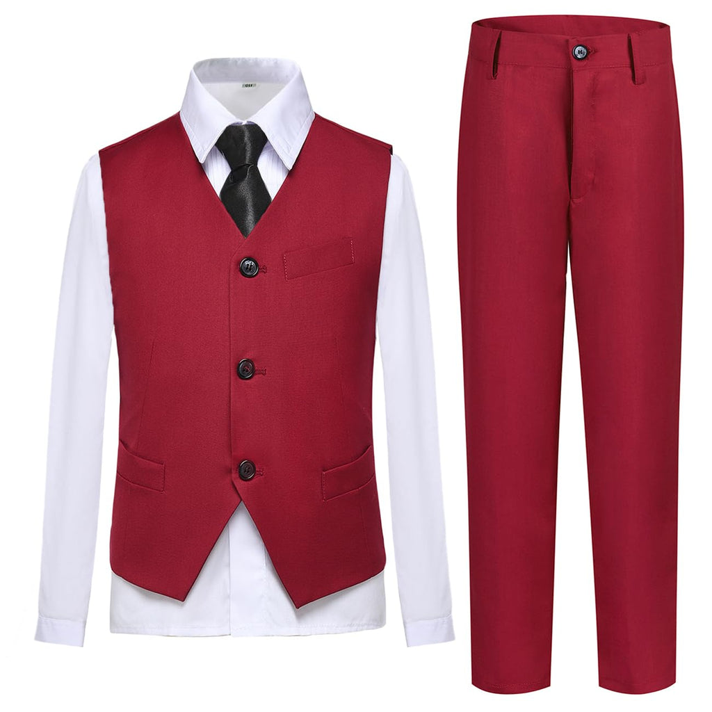 Lycody Boys Suit Vest Set Formal Dress Suits Wedding Outfit, Burgundy, 3T