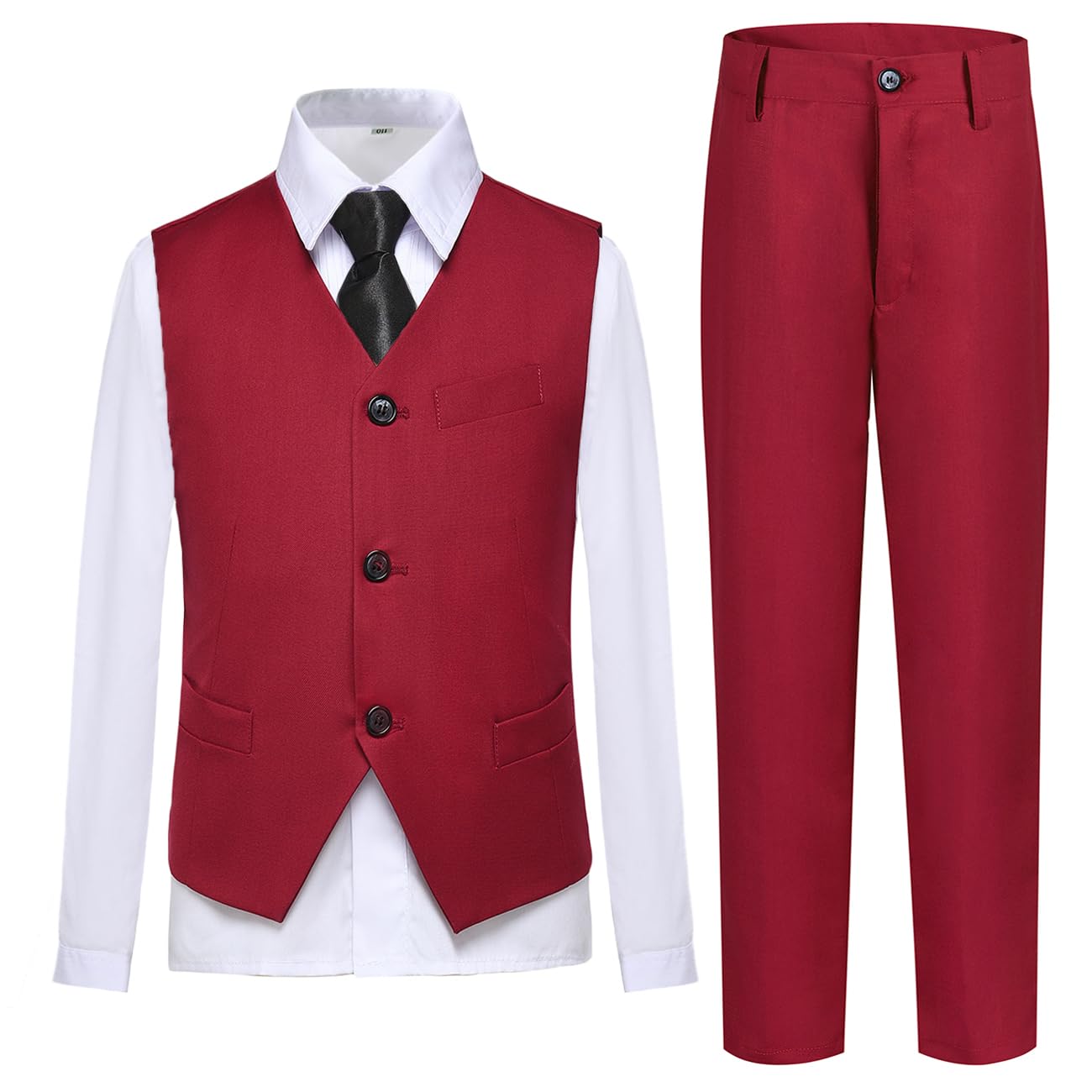 Lycody Boys Suit Vest Set Formal Dress Suits Wedding Outfit, Burgundy, 3T