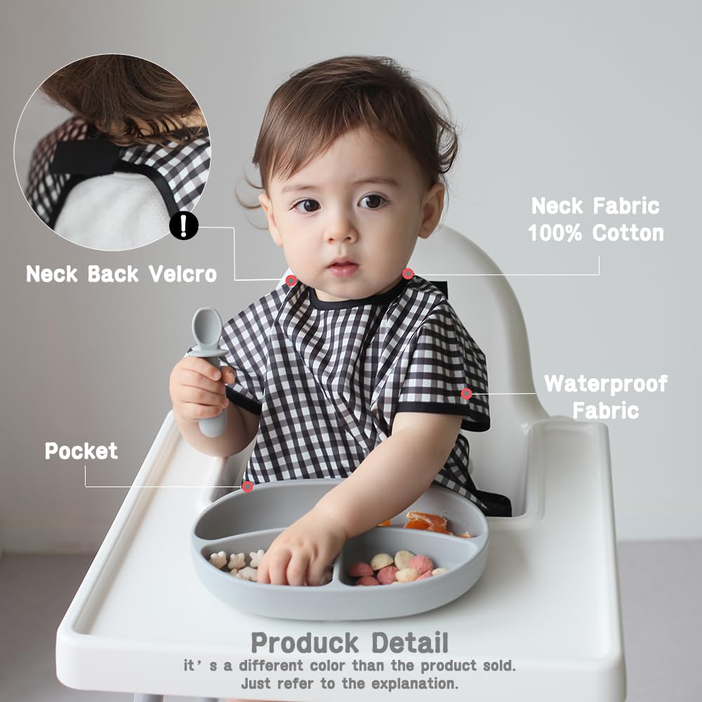 Plie Short Sleeve Waterproof Bib for Toddlers – Easy Clean Feeding Apron for Mealtime, Daycare, Self-Feeding & Messy Play, Lightweight BPA-Free Baby Bib (6–24 Months) - Pink/Animals