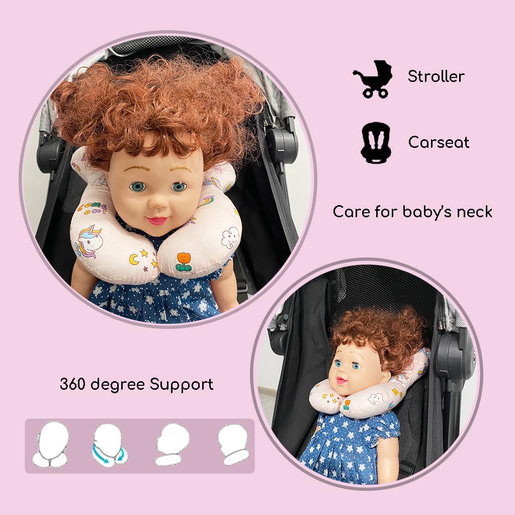 Wedfull Baby Neck Pillows, Comfortable Baby Travel Head Neck Support Pillow for Car Seat Stroller Pushchair, Soft PP Cotton Travel Pillow for 0-2 Years Old Toddler Infant Newborn, Rainbow