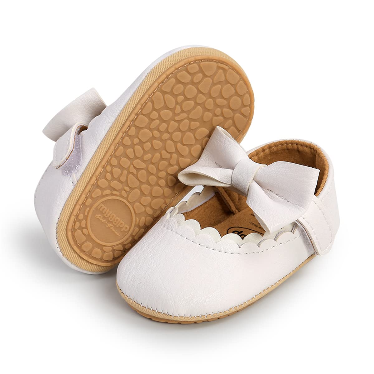 COSANKIM Baby Girls Mary Jane Flats Shoes Anti-Slip Rubber Sole Infant Toddler Princess Wedding Dress Shoes（12-18 Months Infant,06 White）