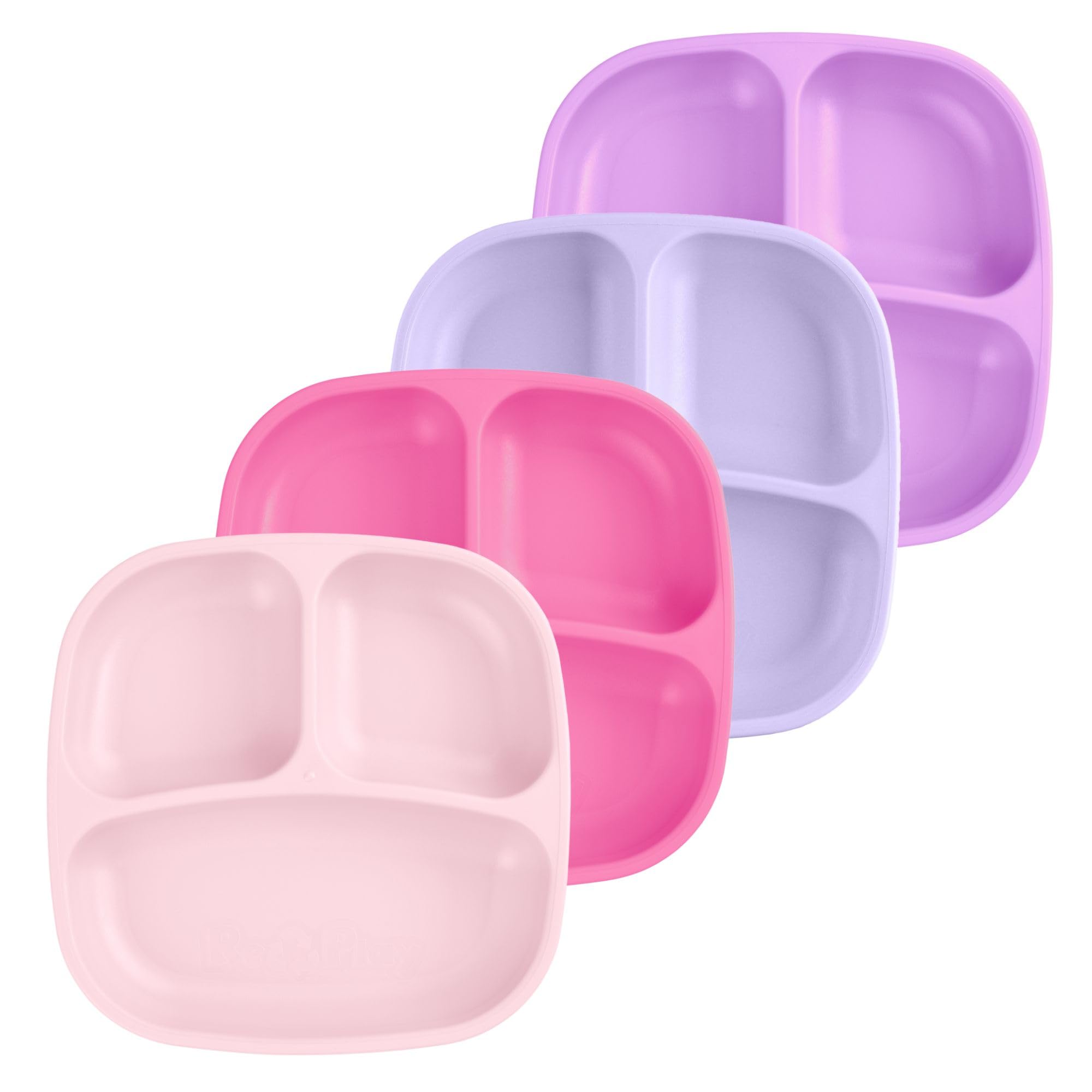 Re-Play Divided Toddler Plates Set of 4 - Deep-Walled 3 Compartment Kids Plates for Picky Eaters - Dishwasher & Microwave Safe - BPA-Free - Made in USA, Princess