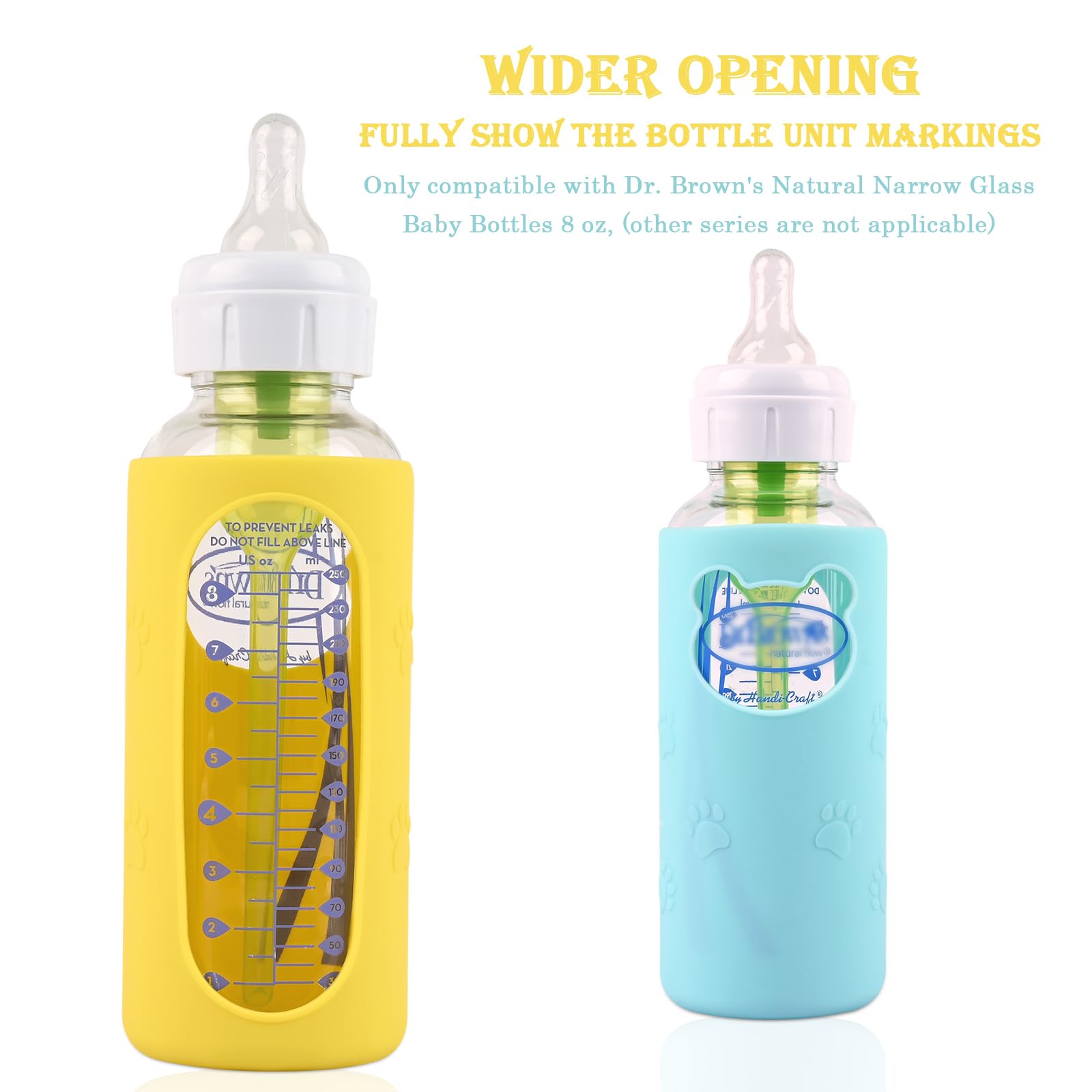 4 Pack Silicone Sleeves for Dr Brown's Glass Baby Bottles 8 oz