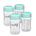 Motif Medical Breast Milk Storage Bottles for Luna Breast Pump - Durable Plastic Breastfeeding Essentials w/Locking Rings, Lids & Nipple Caps - Breast Milk Container (Set of 4, 160 ml)