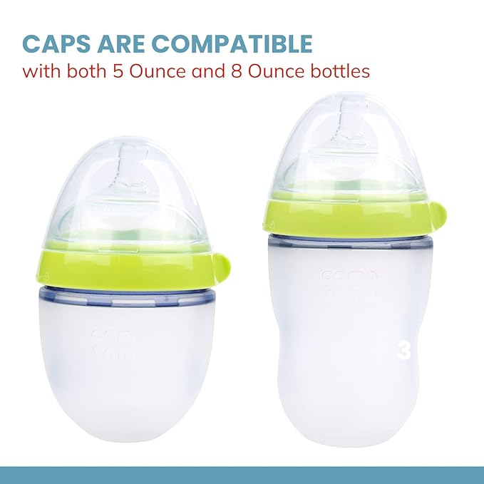 Botabee Baby Bottle Caps for Comotomo Baby Bottles - Pack of 3 Fits 5 Ounce and 8 Ounce Silicone Bottles - Snug Fit Baby Bottle Lid Protects Nipples and Prevent Leaks - Ideal for On-The-Go Feeding