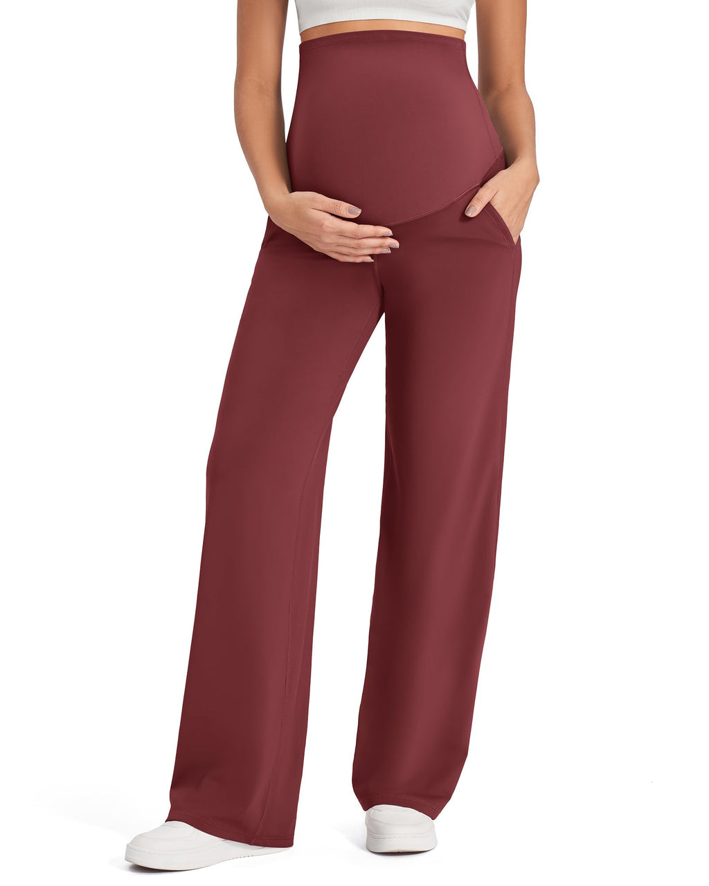 G4Free Maternity Lounge Pants Yoga Wide Leg,Dark Burgundy,XXL,Petite
