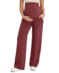 G4Free Maternity Lounge Pants Yoga Wide Leg,Dark Burgundy,XXL,Petite