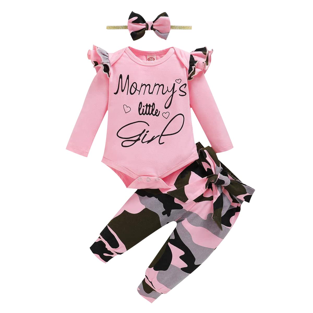 Aoswep Newborn Baby Girl Clothes, Infant Girl Outfits Long Sleeve Ruffle Romper + Floral Pants + Headband Set