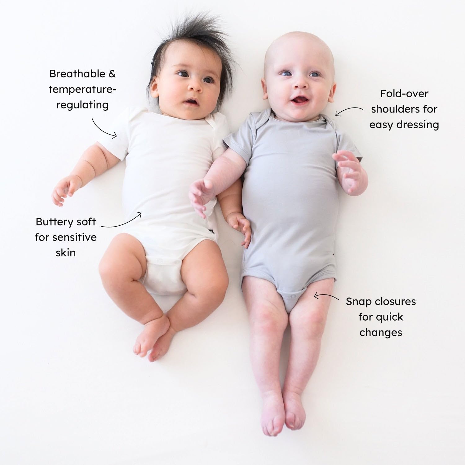 KYTE BABY Unisex Bodysuits, 2 - Pack Short Sleeve Baby Bodysuits, 97% Rayon Made from Bamboo, 3% Spandex (6-12 Months, Cloud, Storm)