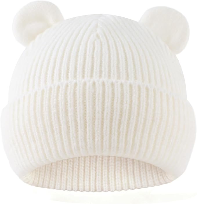 Bear Baby Beanie Knitted Baby Winter Hat Infant Toddler Boys Girls Beanie with Cotton Lining