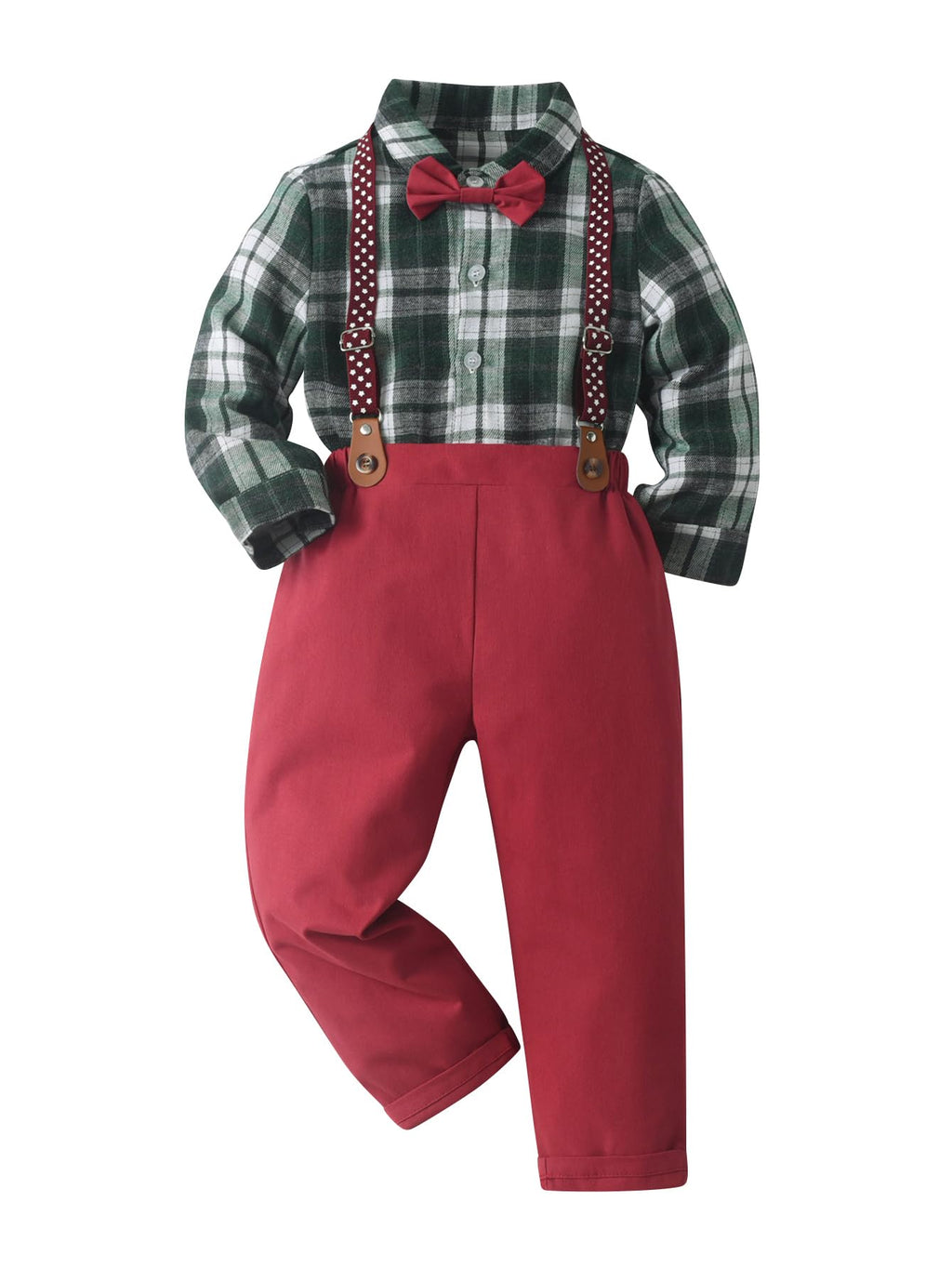 Boarnseorl Baby Boys Pants Sets, Infant Long Sleeve Shirt + Pants + Bow Tie + Suspenders Outfits Clothing,9-12M