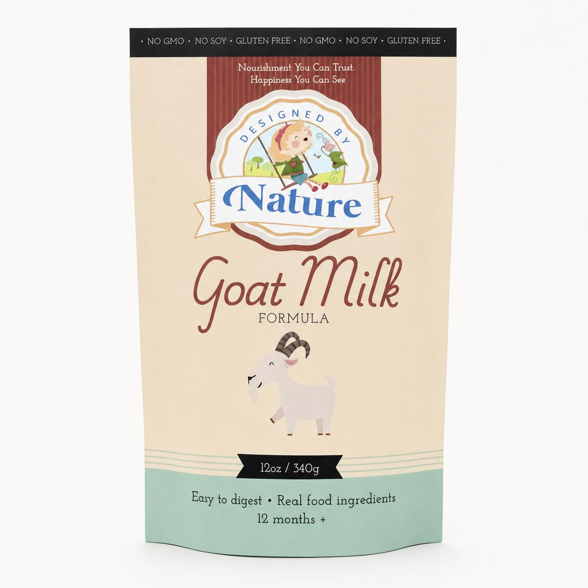 Designed by Nature- Whole Goat Milk Formula 12oz/340g, 12+ Months — Made in USA, Easy to Digest with Cod Liver Oil DHA, Hydrolyzed Collagen & Real Whole-Food Ingredients, Non-GMO, Soy & Gluten Free