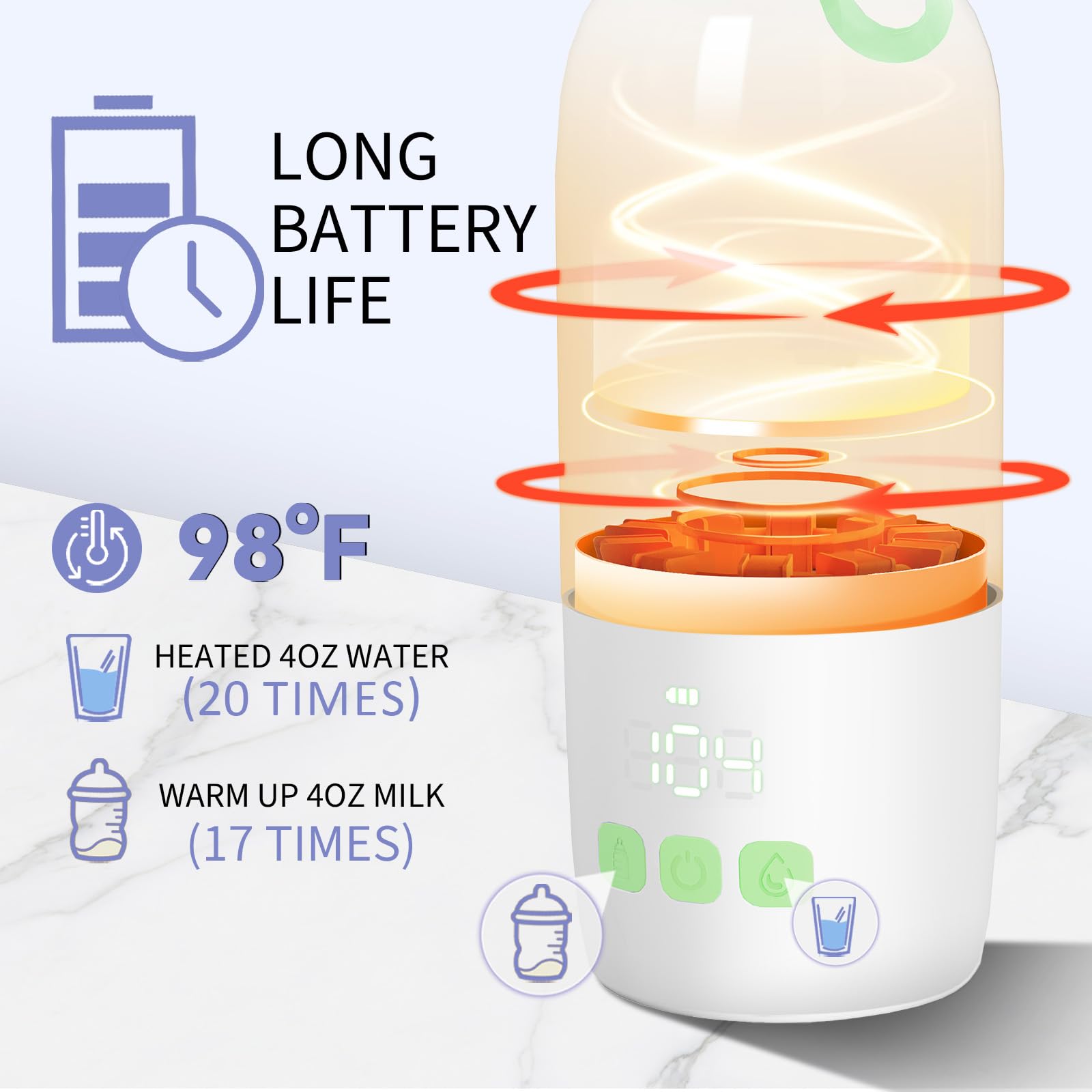 Portable Bottle Warmer for Travel,12oz Cordless Milk Warmer for Baby