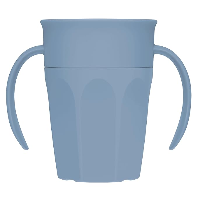 Dr. Brown's Milestones Cheers 360 Spoutless Transition Cup with Handles, Travel Friendly and Leak Free Sippy for Babies and Toddlers, Blue, BPA-Free, 7 oz/200 mL, 6m+