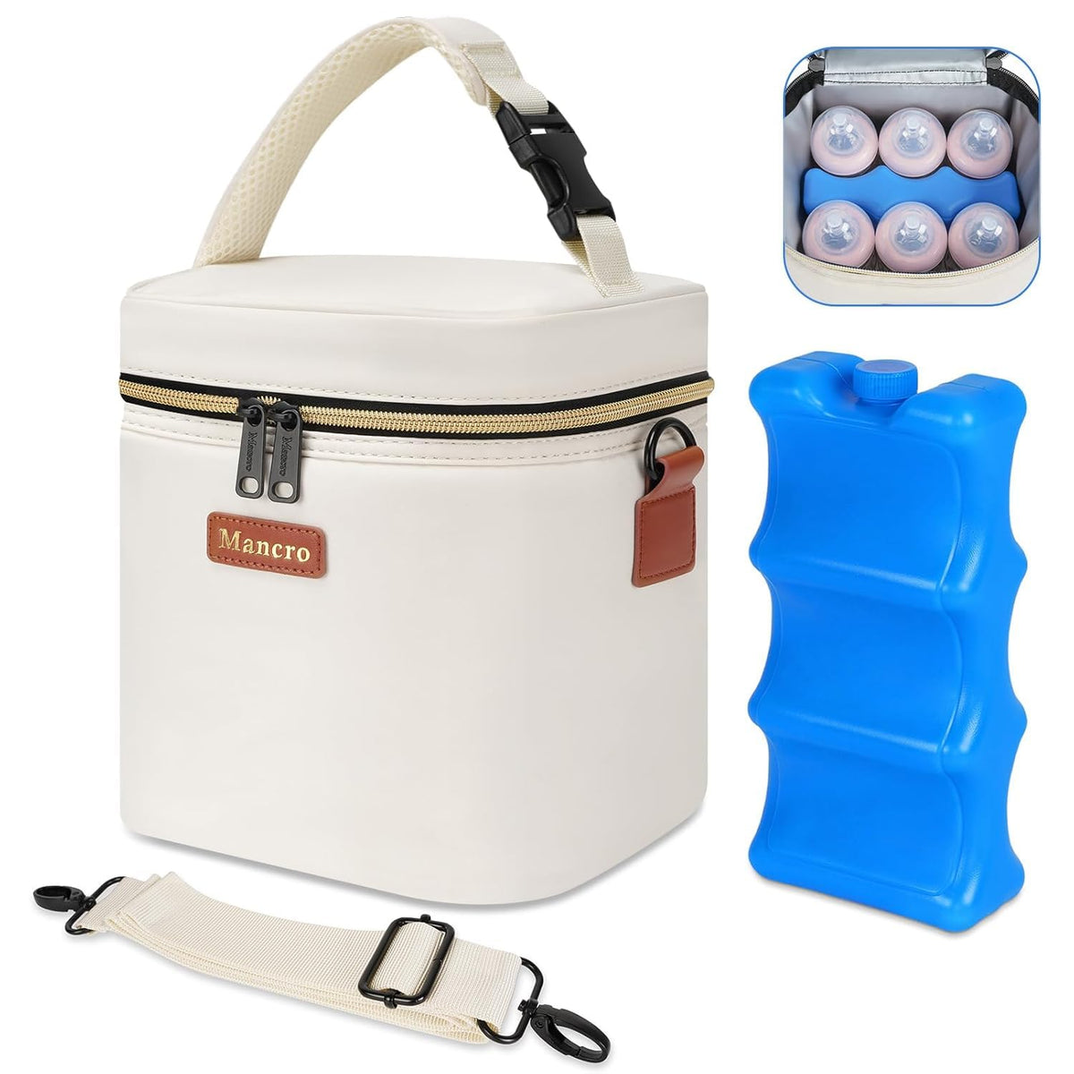 Mancro Breastmilk Cooler Bag with Ice Pack Fits 6 Baby Bottles Up to 9 Oz
