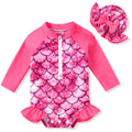Newborn Infant Baby Girls One Piece Long Sleeve Swimsuit Mermaid Bathing Suit Zip Up Swimwear Beach Wear 0-3 Months Purple