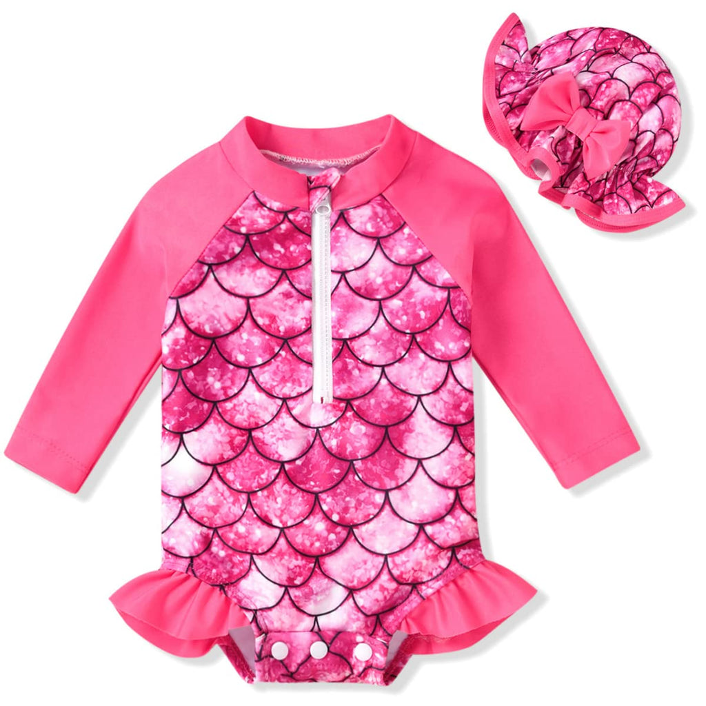 Newborn Infant Baby Girls One Piece Long Sleeve Swimsuit Mermaid Bathing Suit Zip Up Swimwear Beach Wear 0-3 Months Purple