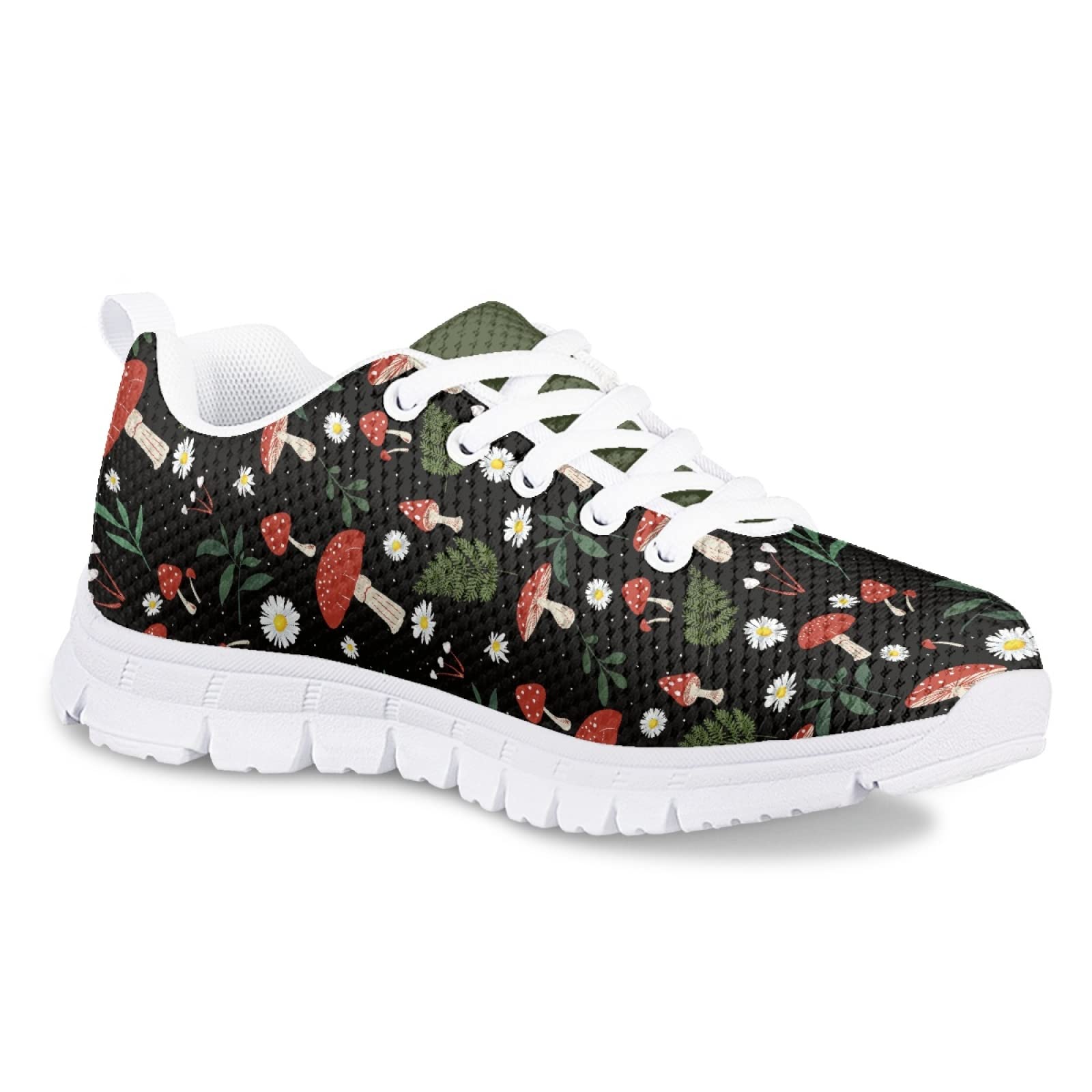 MARSVOVO Girl Running Shoes Flexible Breathable Athletic Lightweight Slip On Girl Sneakers Comfortable Casual Resistant Lace-up Pre Walking Shoes for Boy Girl Mushroom Design Size 12 US