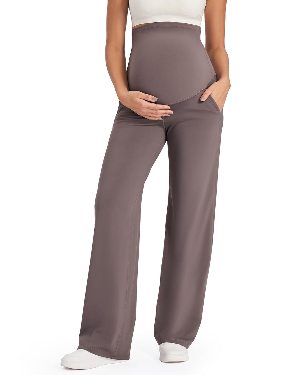G4Free Pregnancy Pants for Work Maternity Leggings for Yoga,Taupe,XS,Tall