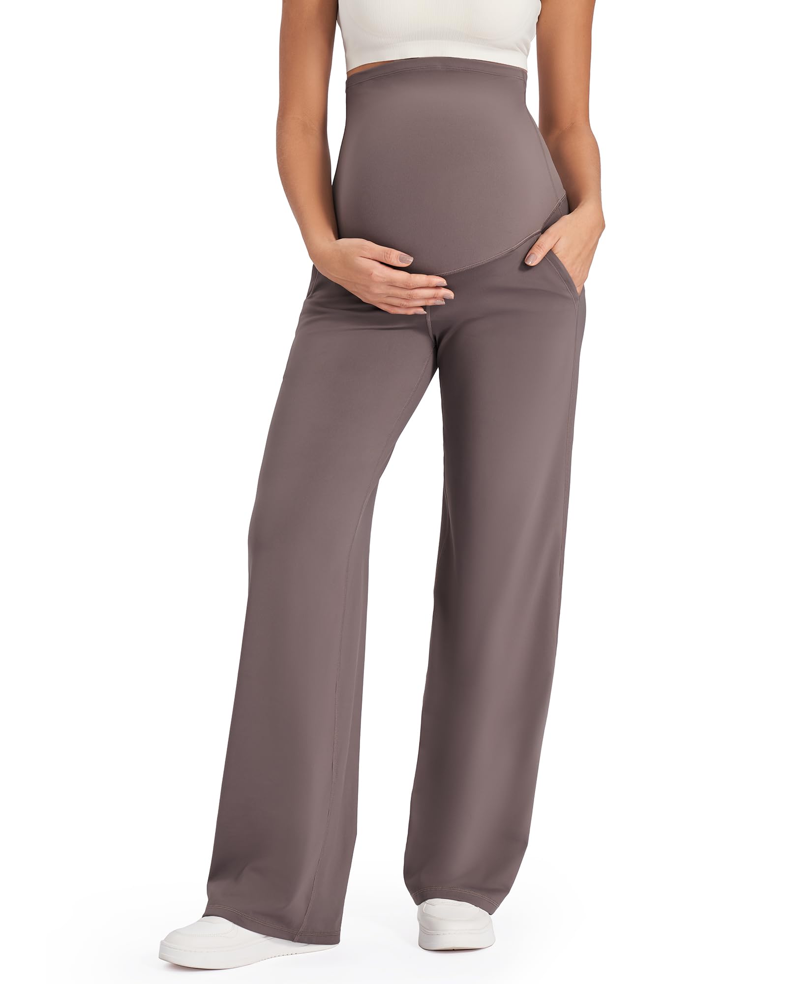 G4Free Pregnancy Pants for Work Maternity Leggings for Yoga,Taupe,XS,Tall