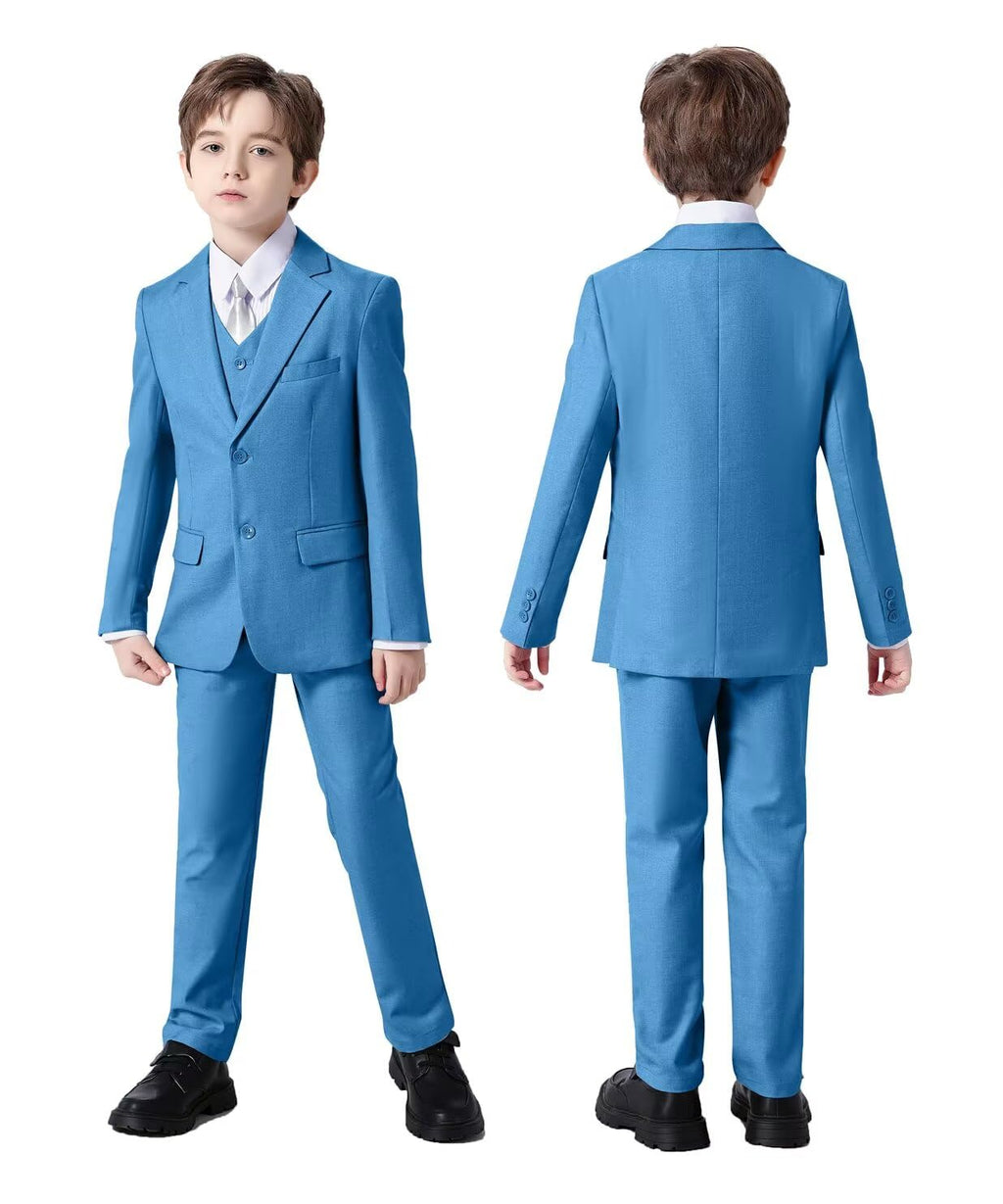 Fxzpiodi Boy Suit Slim Outfit 6 Piece Tux Jacket Vest Pants Lake Green 2