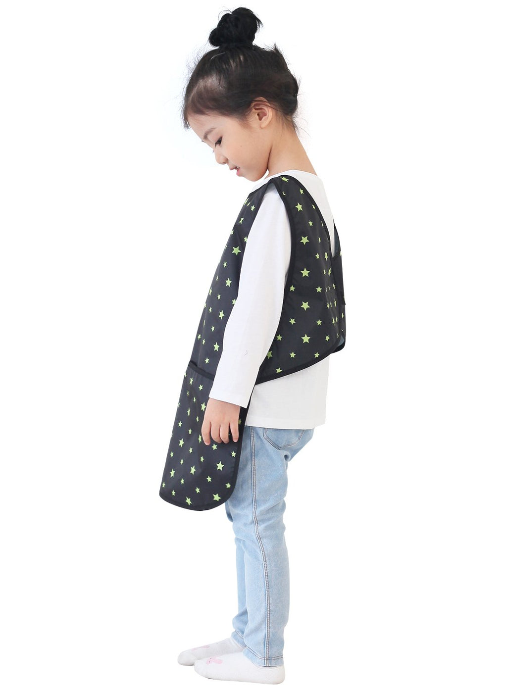 Plie Kids Painting Apron – Waterproof Art Smock for Toddlers & Preschoolers, Messy Play, Baking, Crafts, Cooking, Sensory Activities, Mealtime (Ages 1–10), Lime Star (40-M)