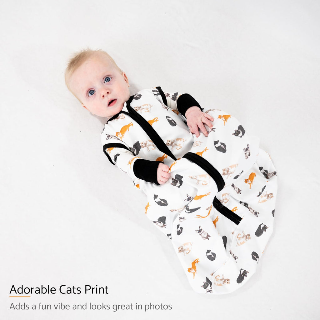 LollyBanks 100% Cotton Baby Sleep Sack 6-12 Months for Baby Boys, Soft Infant Sleep Sack with 2-Way Zipper, Cozy and Lightweight 0.5 TOG Baby Sleeping Bag, Baby Essentials (Cat Print)
