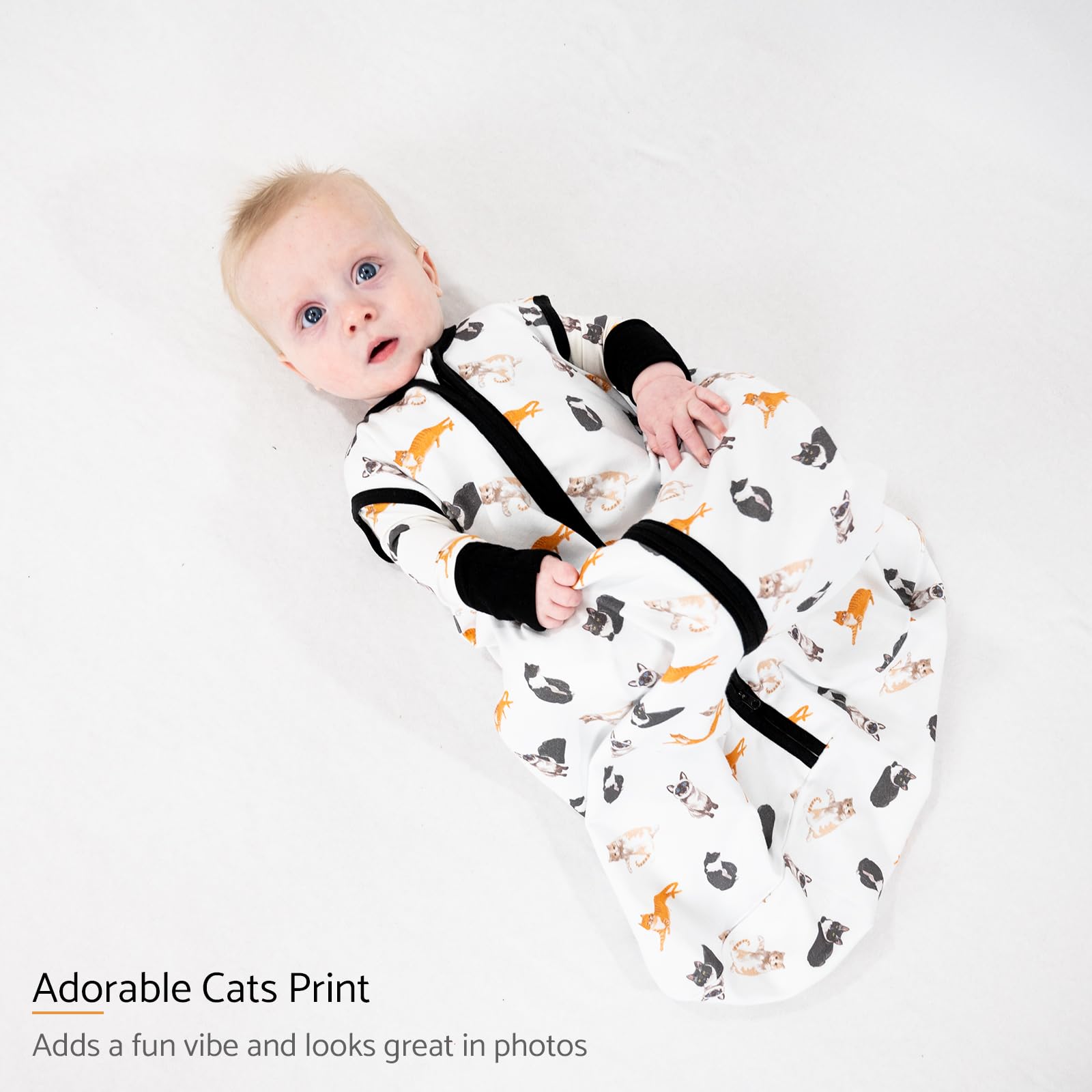 LollyBanks 100% Cotton Baby Sleep Sack 6-12 Months for Baby Boys, Soft Infant Sleep Sack with 2-Way Zipper, Cozy and Lightweight 0.5 TOG Baby Sleeping Bag, Baby Essentials (Cat Print)