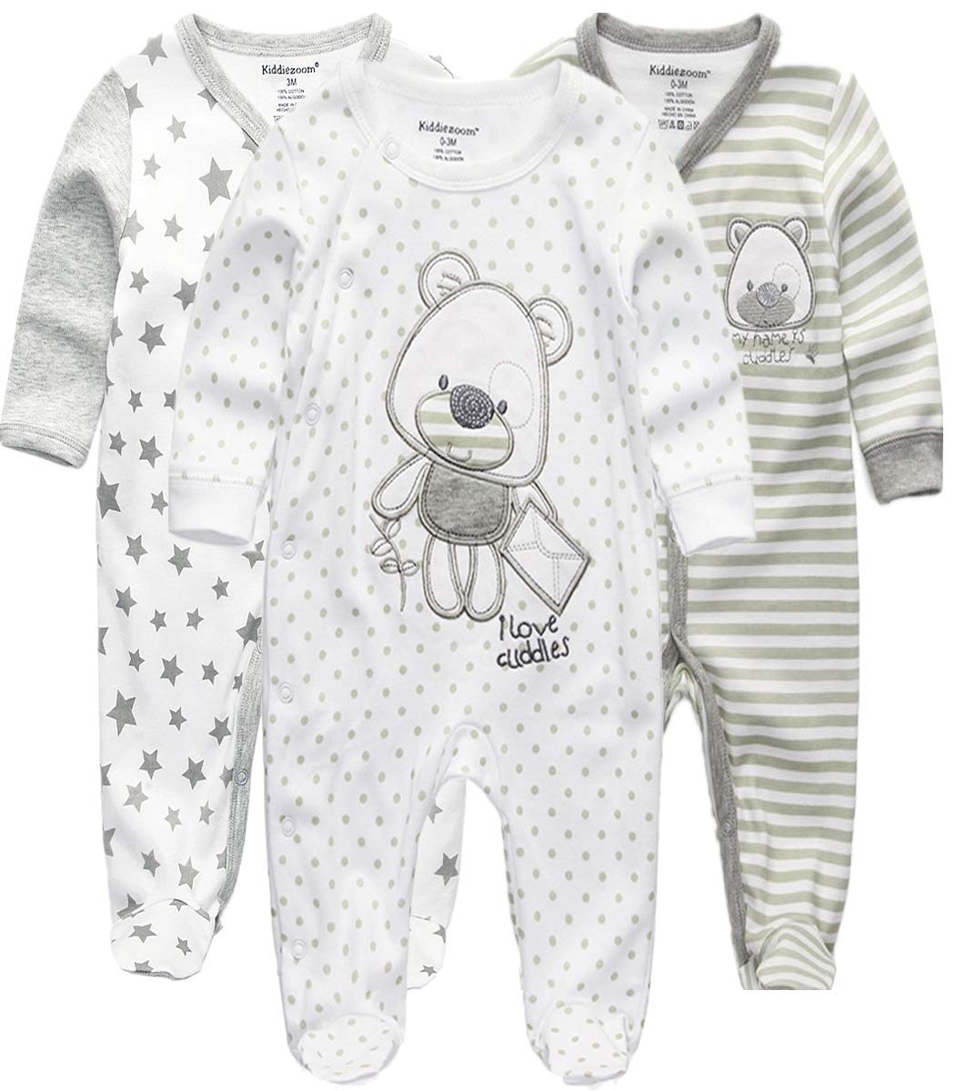 Kiddiezoom Baby and Toddler Boys'Snug Fit Footed One-Piece Romper Jumpsuit Cotton Footed Outfit