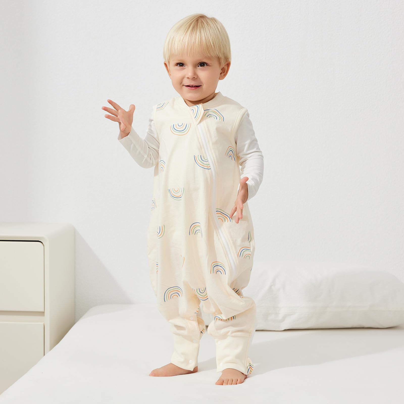 Duomiaomiao 2 Pack 0.5 TOG Toddler Sleep Bag 12-24 Months 100% Cotton Lightweight Baby Sleep Sack with Feet, Breathable Comfy Toddler Wearable Blanket