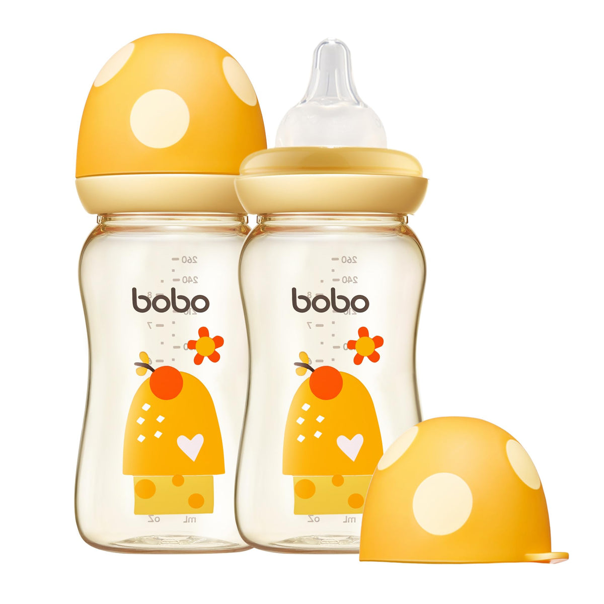 YOHKOH PPSU Baby Bottle Wide Neck, Newborn Anti-Colic Baby Bottle with Natural Response Nipple, Streamlined Body, Easy to Clean (8.8oz (Pack of 2), Red)