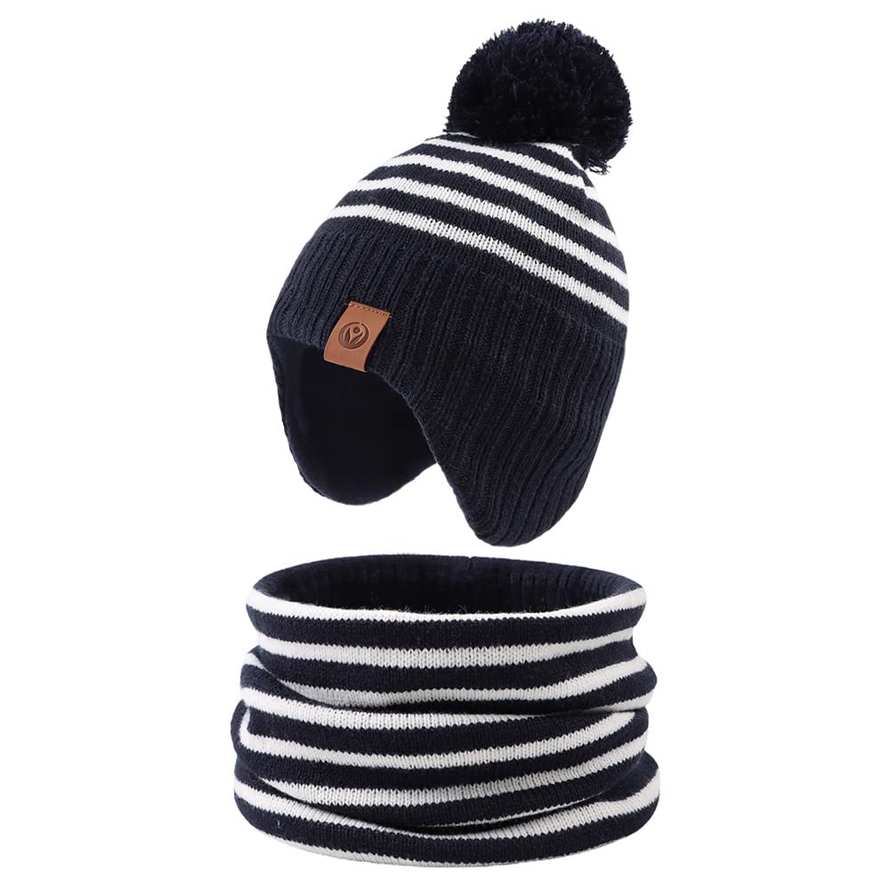 JANGANNSA Knitted Baby Hat Scarf Winter Warm Boy Girl Beanie Fleece Lining