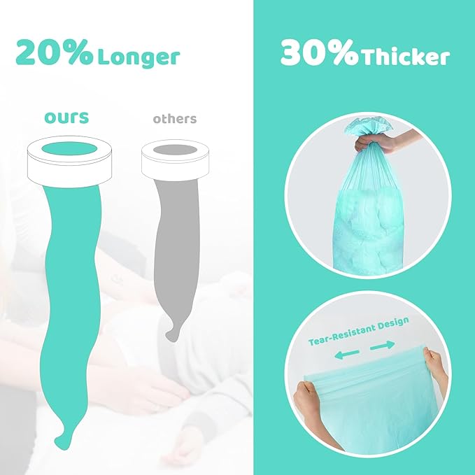[4 Pack] Newnice Diaper Pail Refill Bags for Dekor Classic Diaper Pail, 30% Extral Thicker Diaper Genie Refills, Continuous Liners for Baby & Adult Diapers, Nursery Trash Solution